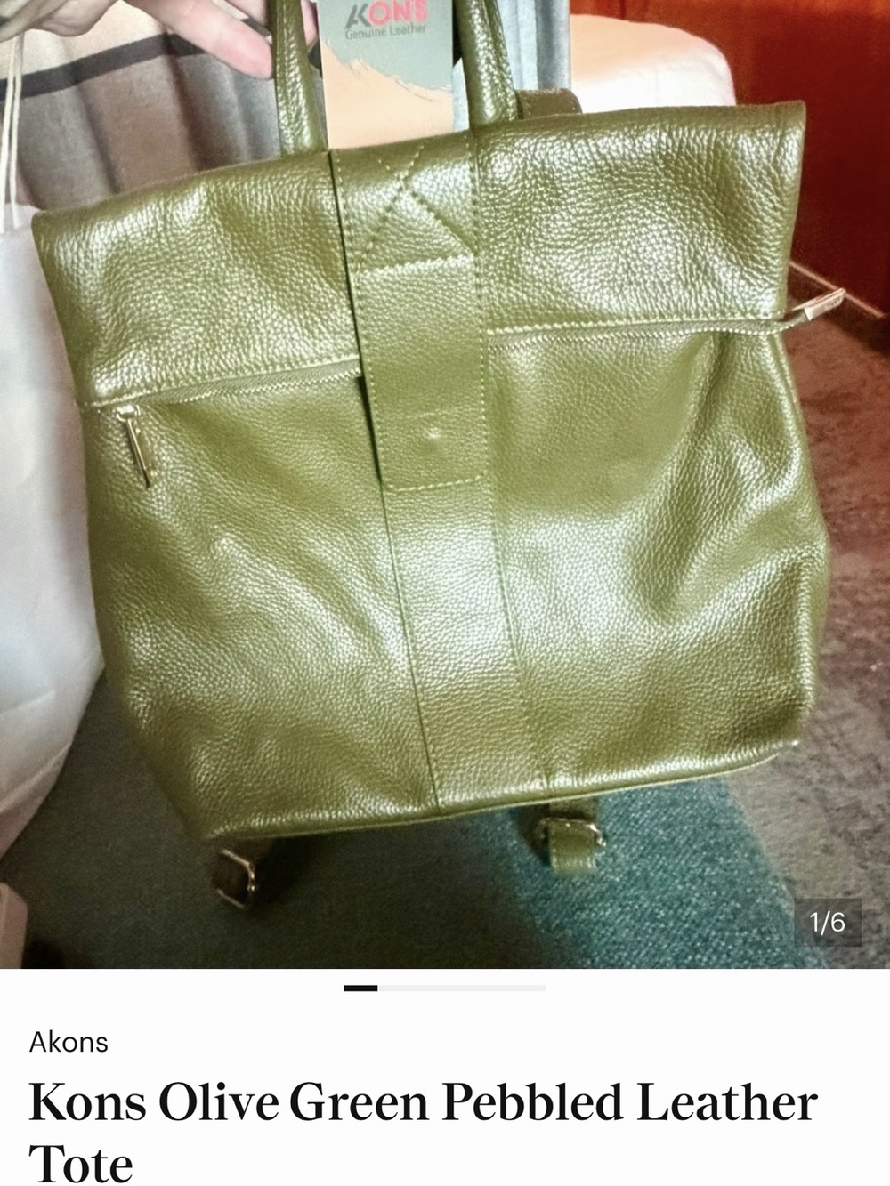 Olive Green Pebbled Leather Backpack Tote